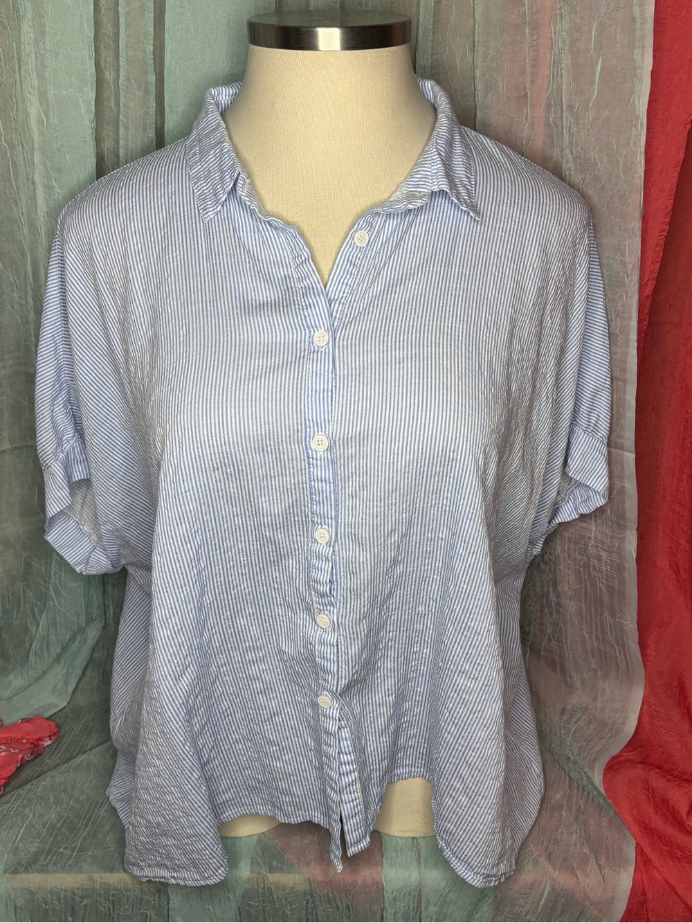 Umgee Light Blue and White Striped Button Shirt